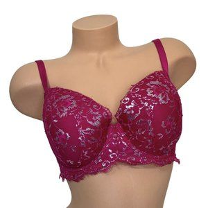VICTORIA’S SECRET 36DD Dream Angels Lightly Lined Demi Lace Bra Dark Pink Silver
